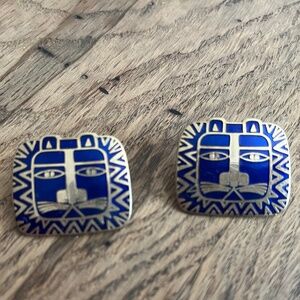 Whimsical Feline Art Jewelry: Laurel Burch Cat Spirit Stud Earrings in blue